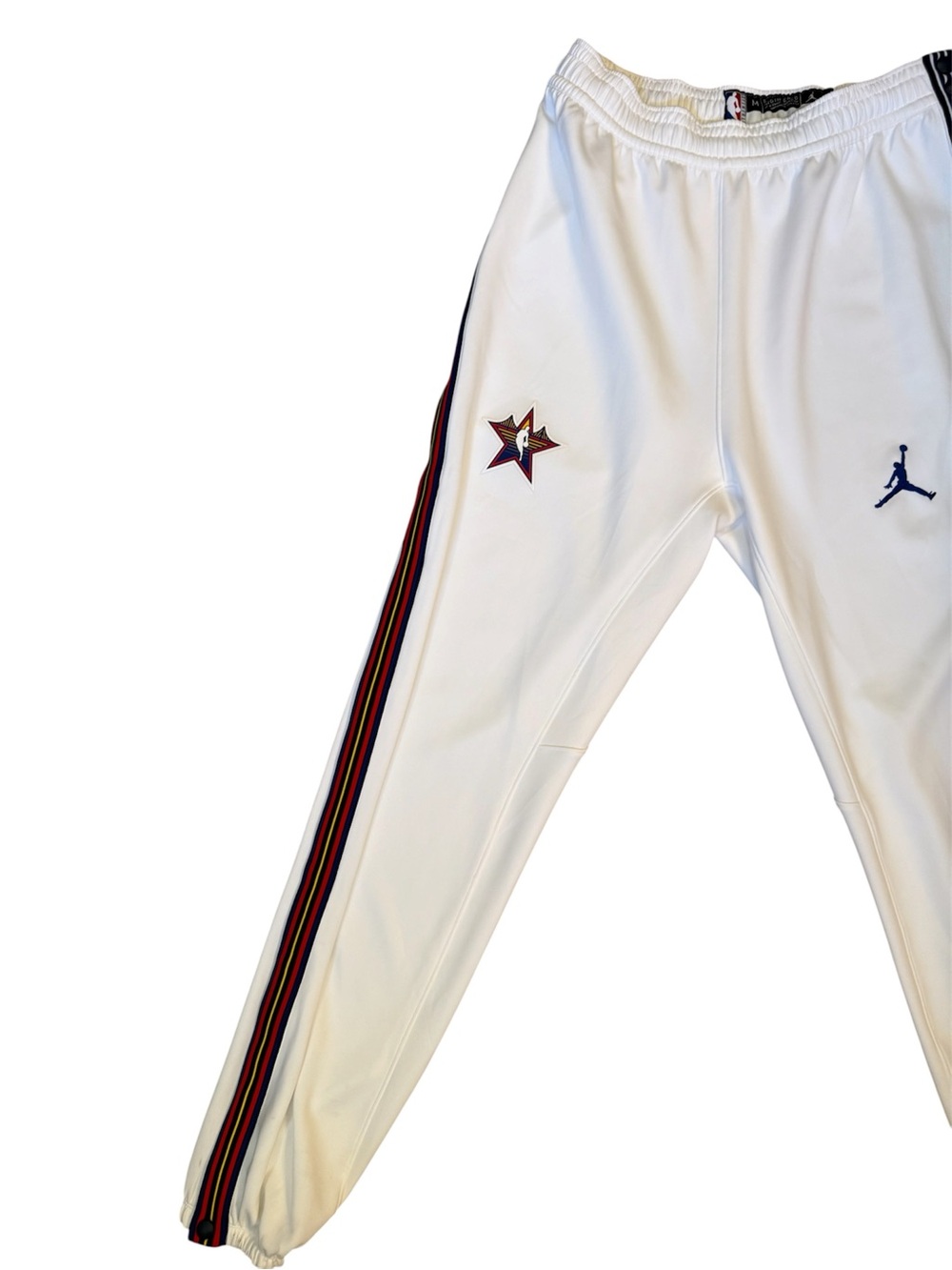 Jordan White NBA Dri-FIT Tear Away Pants with Red, Blue and Yellow Accents - Picture 2 of 10